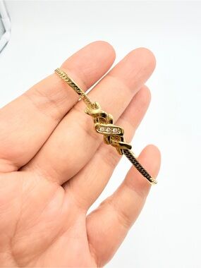 Vintage Gold Tone Rhinestone Snake Chain Bracelet